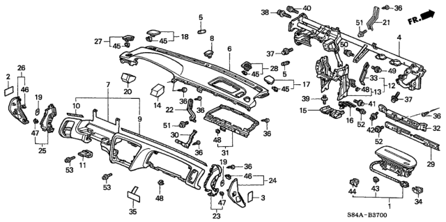 2002 Honda Accord 4 Door LX KA 5MT Instrument Panel Diagram
