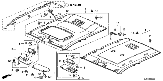 2012 Honda Ridgeline 4 Door RTS (MFG US2) KA 5AT Roof Lining Diagram