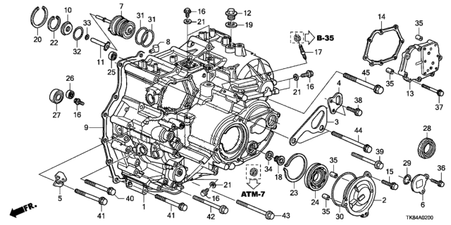 2012 Honda Odyssey 5 Door LX KA 5AT AT Transmission Case Diagram