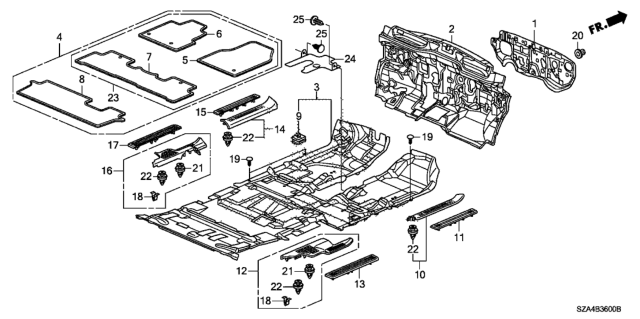 2010 Honda Pilot 5 Door EX-L (2WD) KA 5AT Floor Mat Diagram