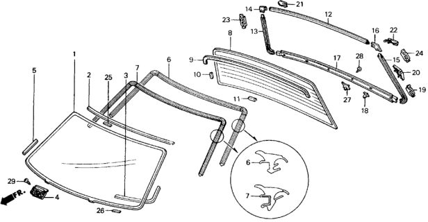 1990 Honda Civic 4 Door LX KA 4AT Windshield Diagram