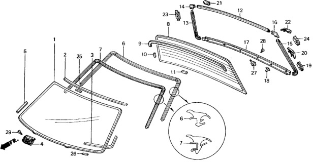 1989 Honda Civic Spacer, RR. Windshield (Lower) Diagram for 73227-SH4-000