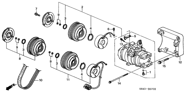 2002 Honda Accord 4 Door LX (V6) KA 4AT A/C Compressor (V6) Diagram