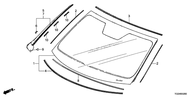 2019 Honda Passport Glass Set, Front Diagram for 73111-TG7-A23