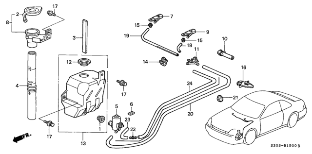 2000 Honda Prelude Nozzle Assembly, Passenger Side Windshield Diagram for 76810-S30-003