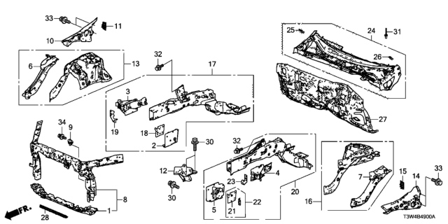 2014 Honda Accord Hybrid Front Bulkhead - Dashboard Diagram