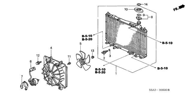 2002 Honda Civic 4 Door EX KA 5MT Radiator (Denso) Diagram