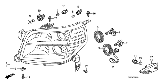 2008 Honda Pilot 5 Door LX-VP (2WD) KA 5AT Headlight Diagram
