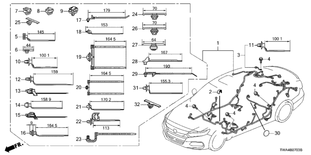 2020 Honda Accord Hybrid Clip, Harness Band (153MM) (Natural)(Seal) Diagram for 91545-TVA-003