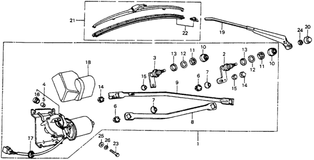 1976 Honda Civic Motor, Wiper Diagram for 38410-634-662