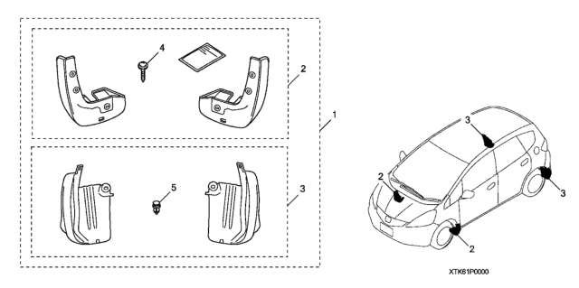 2012 Honda Fit Splash Guard, Front Diagram for 08P08-TK6-100R1