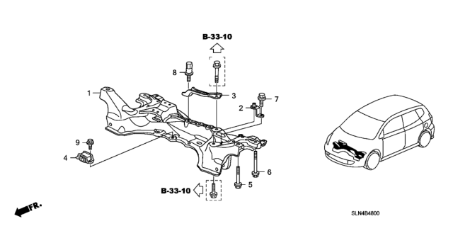 2007 Honda Fit Damper, FR. Sub-Frame Dynamic Diagram for 50401-SAA-000