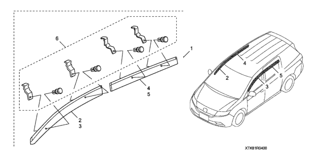 2013 Honda Odyssey 5 Door EXL (LEATHER) KA 5AT Door Visor - Chrome Diagram