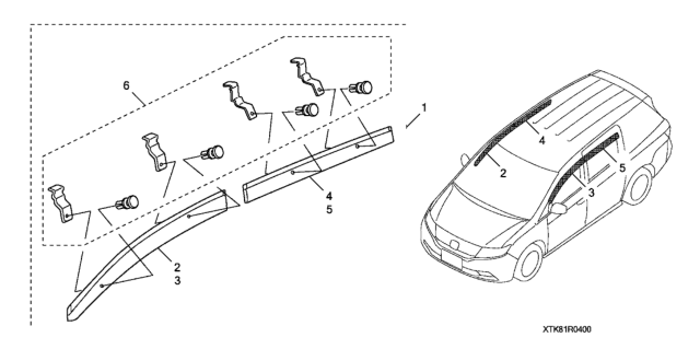 2011 Honda Odyssey Door Visor - Chrome Diagram