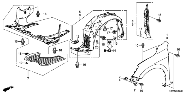 2017 Honda Accord Hybrid Fender Left, Front Inner Diagram for 74150-T3V-A01