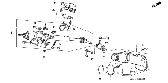 1994 Honda Civic Column Assembly, Steering (Tilt) Diagram for 53200-SR3-A02
