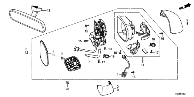 2015 Honda Civic 4 Door GX (NAVIGATION) KA 5AT Mirror Diagram