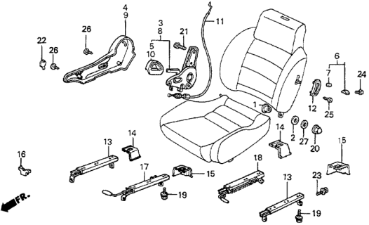 1987 Honda Prelude 2 Door SI KA 5MT Front Seat Components Diagram
