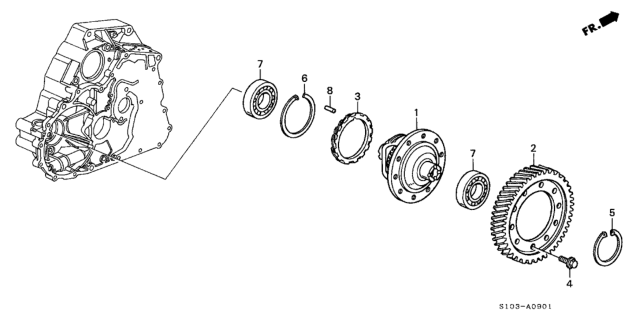 1999 Honda CR-V 5 Door LX (2WD) KA 4AT AT Differential Gear Diagram