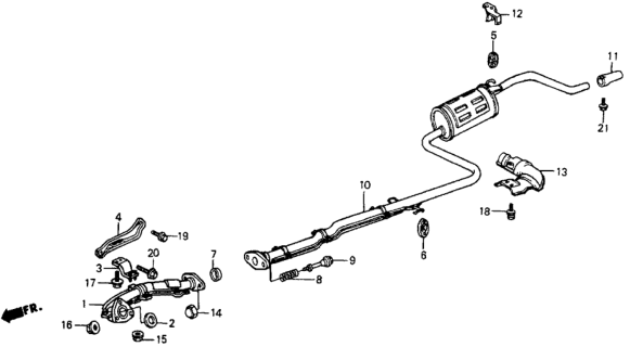 1987 Honda CRX 2 Door HF KA 5MT Exhaust System Diagram