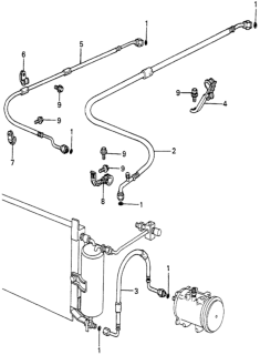 1982 Honda Prelude A/C Hoses - Pipes Diagram