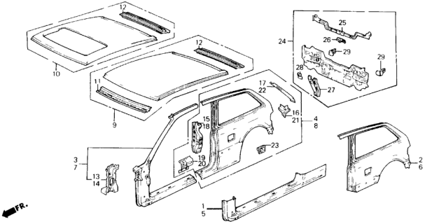 1991 Honda Civic 3 Door SI KA 5MT Outer Panel Diagram
