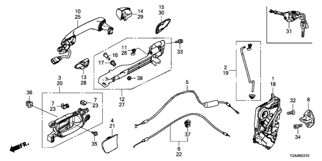 2013 Honda Accord Cylinder, L Door Diagram for 72185-T2A-A01