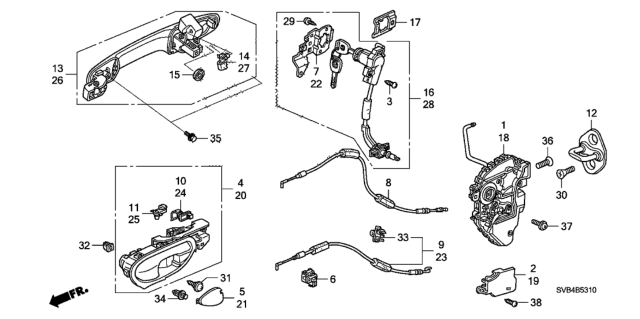 2011 Honda Civic 2 Door EX KA 5MT Door Locks - Outer Handle Diagram