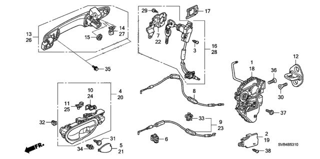 2010 Honda Civic Handle Assembly, Left Front Inside (Graphite Black) Diagram for 72160-SVA-A22ZA