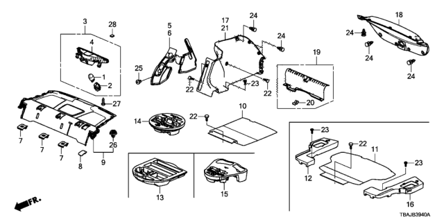 2019 Honda Civic LINING ASSY., L. TRUNK SIDE *NH554L* (STONE GRAY) Diagram for 84651-TEG-A11ZA