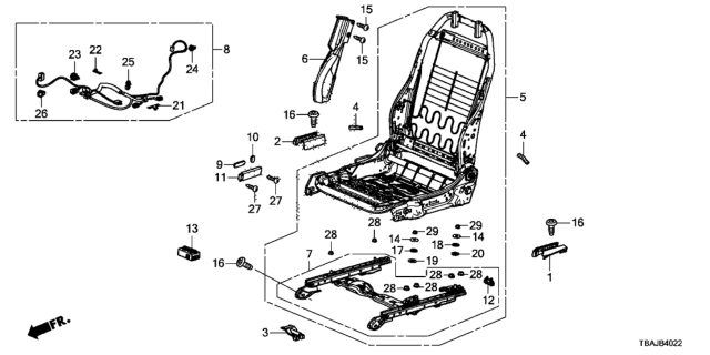 2018 Honda Civic Front Seat Components (Passenger Side) (Power Seat) Diagram