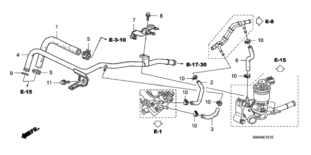 2007 Honda CR-V Hose, Throttle Body In. Diagram for 19508-RRA-A00