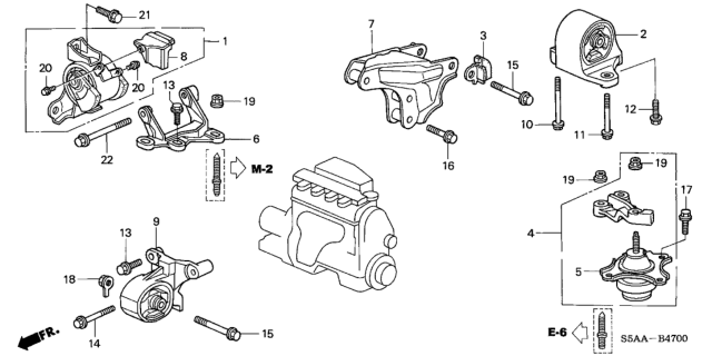 2004 Honda Civic 4 Door LX (SIDE SRS) KA 5MT Engine Mounts Diagram