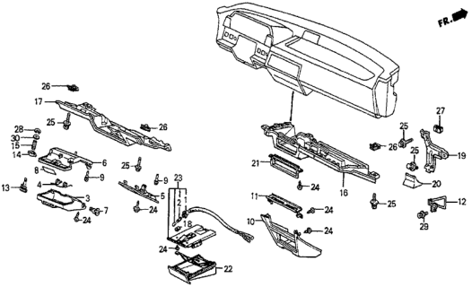 1986 Honda Prelude Instrument Lower Garnish Diagram
