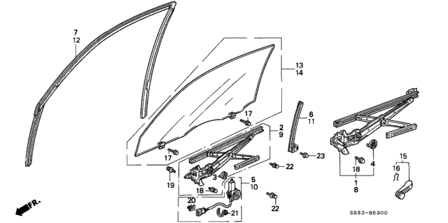 1993 Honda Civic 2 Door EX-S KA 5MT Door Glass Diagram