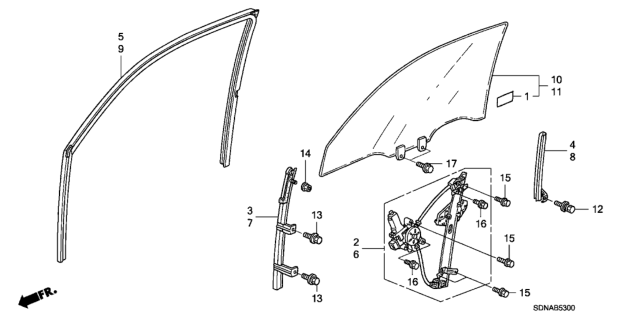 2007 Honda Accord Glass Assy., R. FR. Door Diagram for 73300-SDN-A10