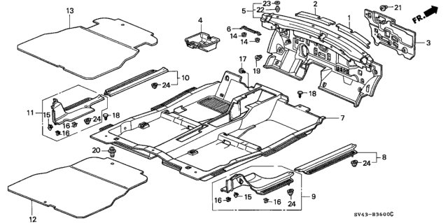 1995 Honda Accord Bracket, Dashboard Insulator Diagram for 83106-SV4-A00ZZ