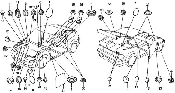 1990 Honda CRX 2 Door HF KH 5MT Grommet Diagram