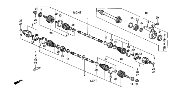 1993 Honda Del Sol Shaft Set, Passenger Side Diagram for 44010-SR3-902