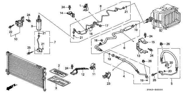 1995 Honda Accord A/C Hoses - Pipes Diagram