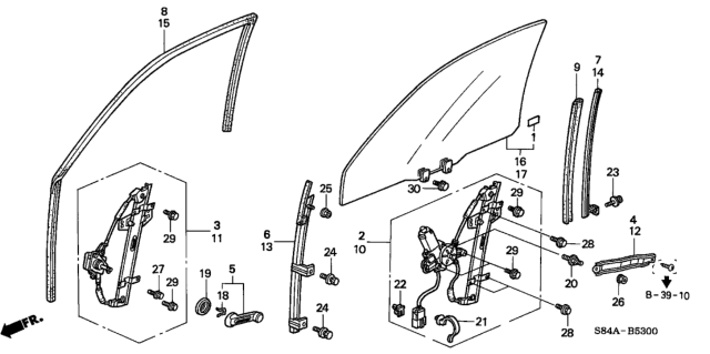 2002 Honda Accord Regulator Assembly, Left Front Door (Manual) Diagram for 72250-S84-A11