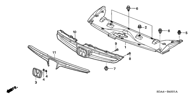 2006 Honda Accord Grille, Front Bumper (Grille Silver Metallic) Diagram for 71121-SDA-A10ZA