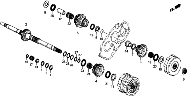 1991 Honda Civic 5 Door 4WD (1600) KA 4AT AT Mainshaft Gears 4WD Diagram