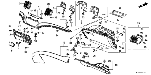 2019 Honda Passport PANEL ASSY., CENTER (LOWER) *NH900L* (DEEP BLACK) Diagram for 77290-TG7-A10ZA