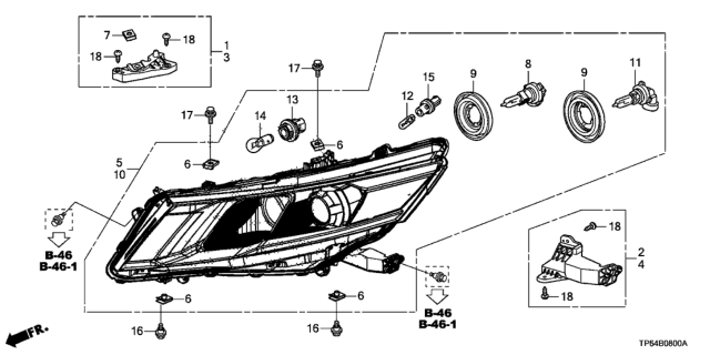 2014 Honda Crosstour Headlight Assembly, Passenger Side Diagram for 33100-TP6-A21