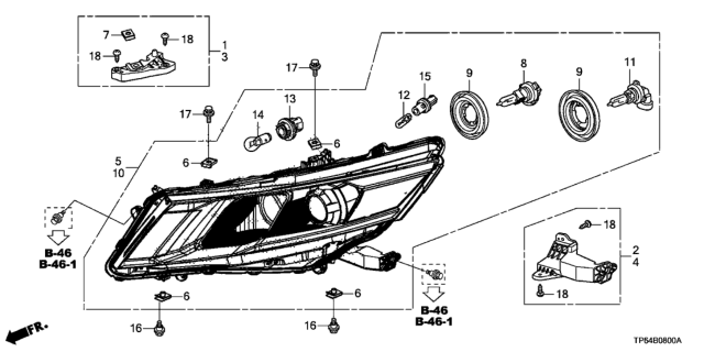 2012 Honda Crosstour Headlight Assembly, Passenger Side Diagram for 33100-TP6-A01