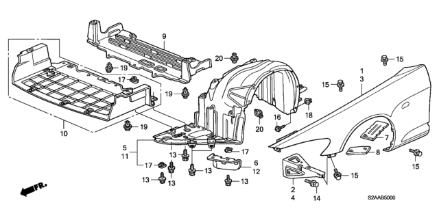 2008 Honda S2000 2 Door CR (WITH AC) KA 6MT Front Fenders Diagram