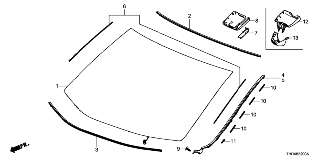 2021 Honda Odyssey Molding, FR. Windshield (Upper) Diagram for 73150-THR-A01