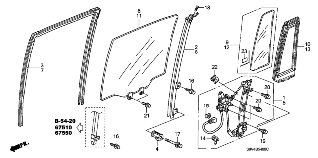 2006 Honda Pilot Regulator Assembly, Left Rear Door Power Diagram for 72750-S9V-A02