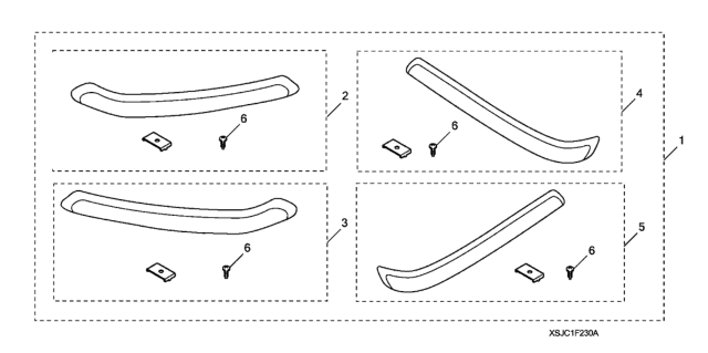 2014 Honda Ridgeline 4 Door RTS KA 5AT Front and Rear Chrome Bumper Trim Diagram